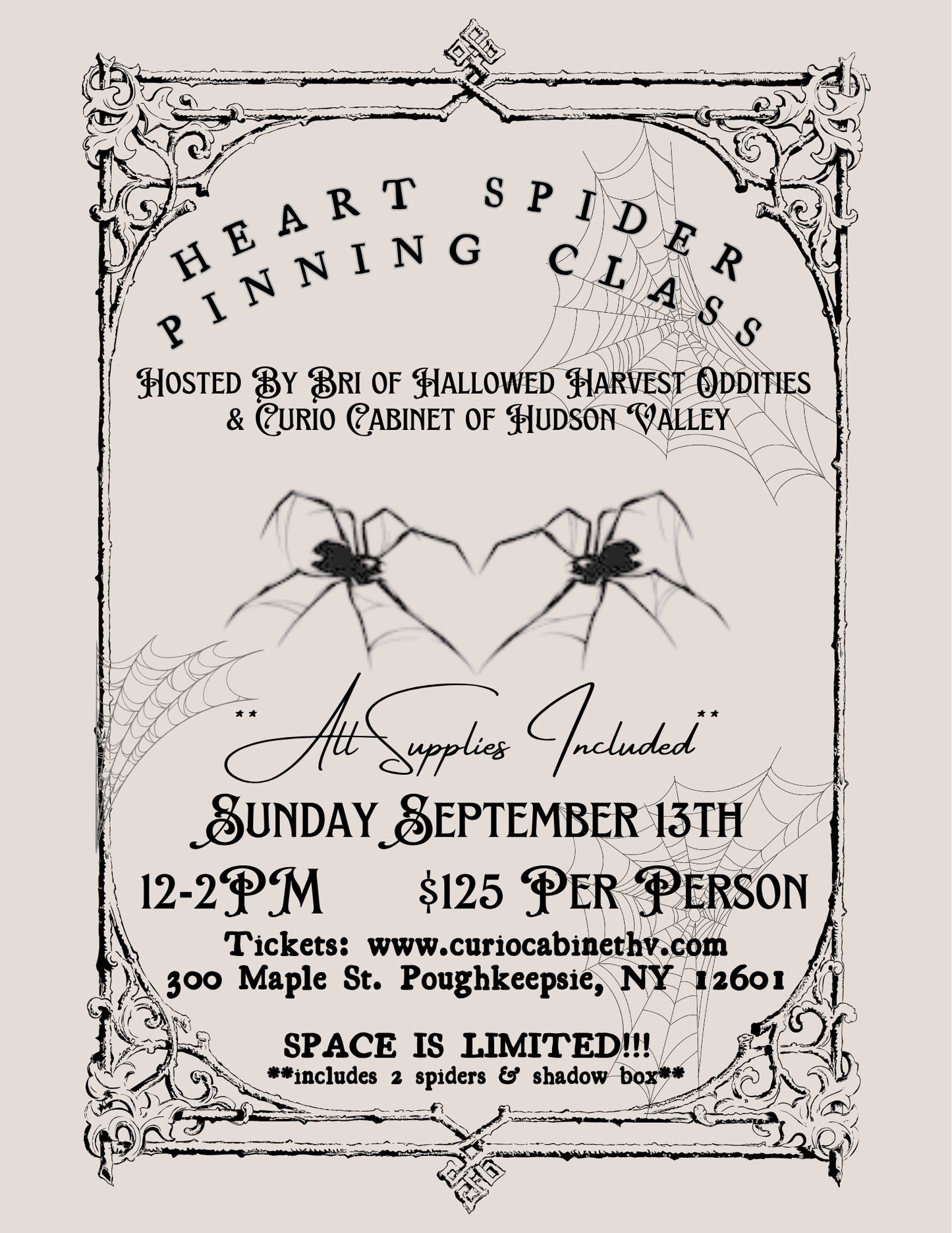 1 Ticket: Heart Spider Pinning Class on September 13